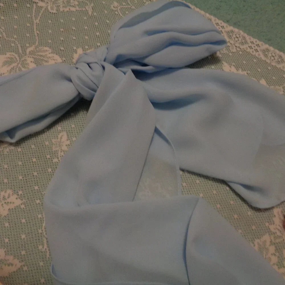 RETRO 60 70S LONG CHIFFON Blue SCARF & 60S Plaid Kerchief Lot - Picture 4 of 9